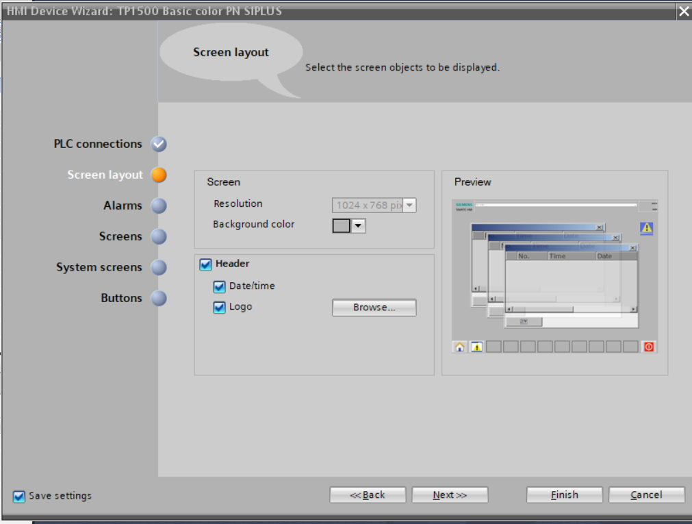 configure screen layout in wincc tia portal